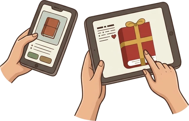 Des proches choisissent un livre en secret sur leur téléphone et leur tablette